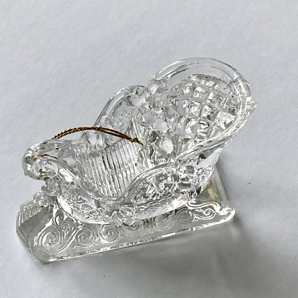 Vintage 1990's Sleigh Ornament Lightweight Clear Plastic 4" Long